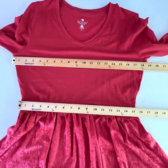 Seg’ments Merino Wool V-Neck Tunic Top Sz M Red Pleated Textured Lower Lace - Picture 11 of 13